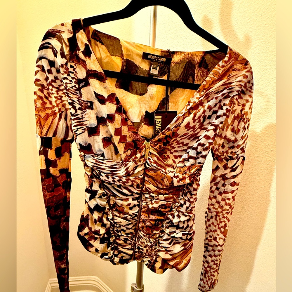 Roberto Cavalli - Long sleeve shirt - Size Small - mixed animal print